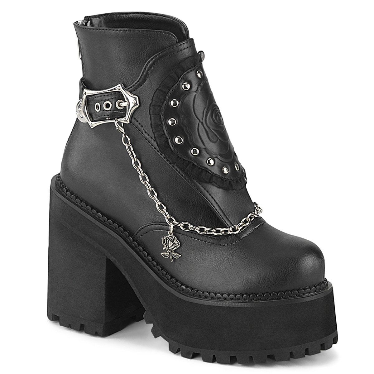 ASSAULT-55 Black Vegan Leather Ankle Boot Demonia
