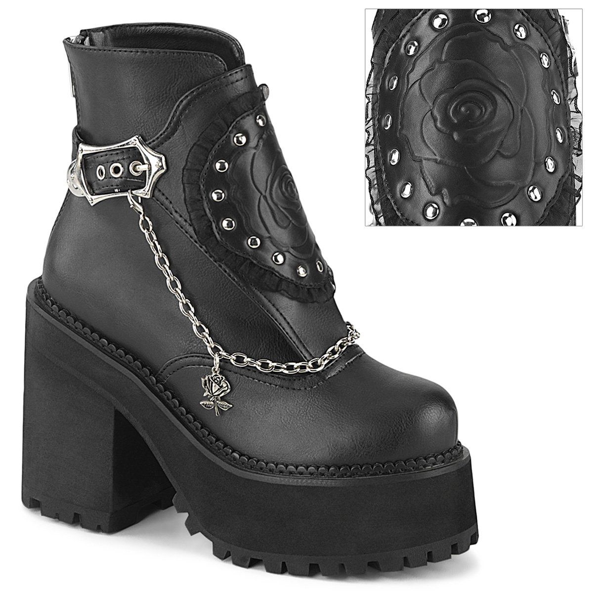 ASSAULT-55 Black Vegan Leather Ankle Boot Demonia