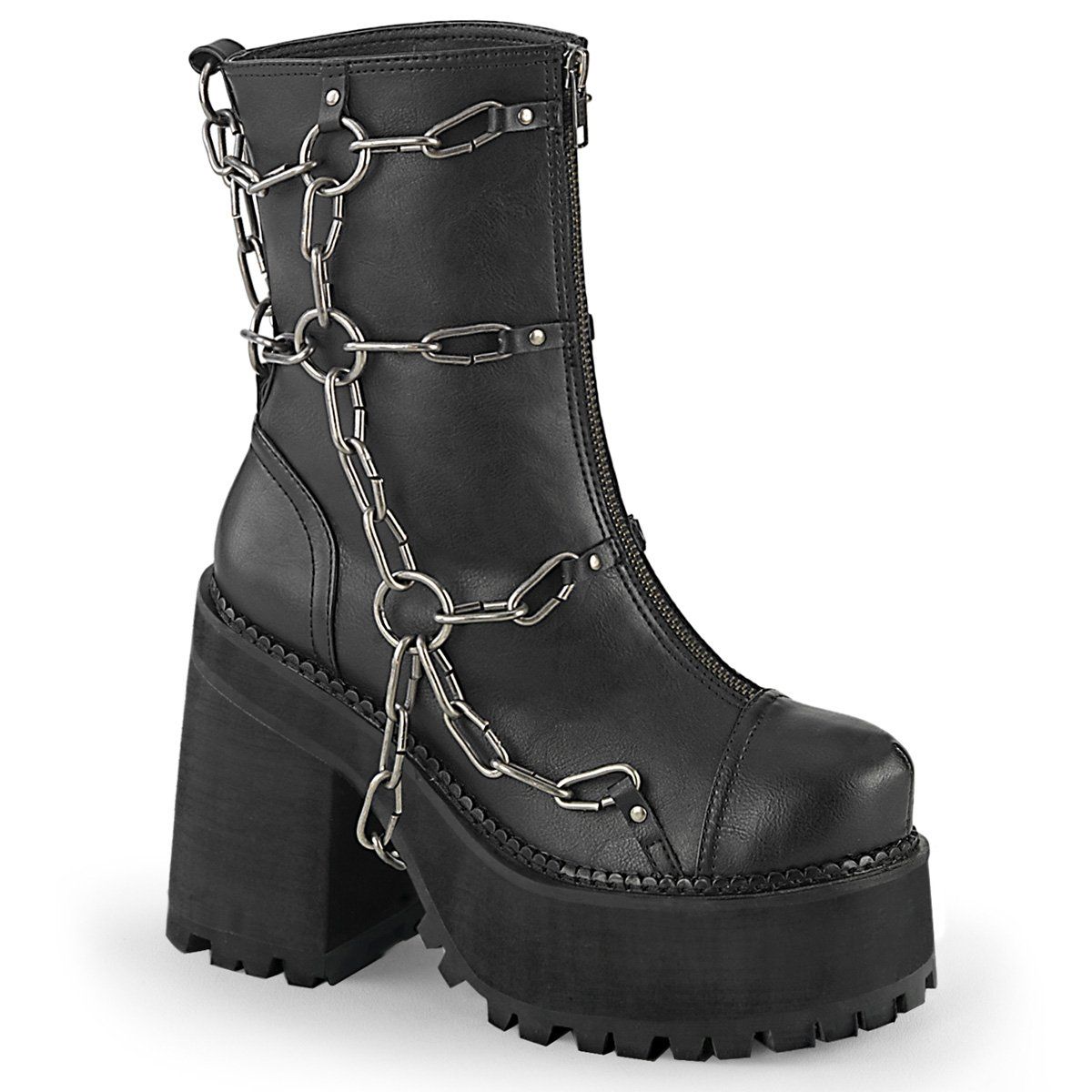ASSAULT-66 Black Vegan Leather Ankle Boot Demonia