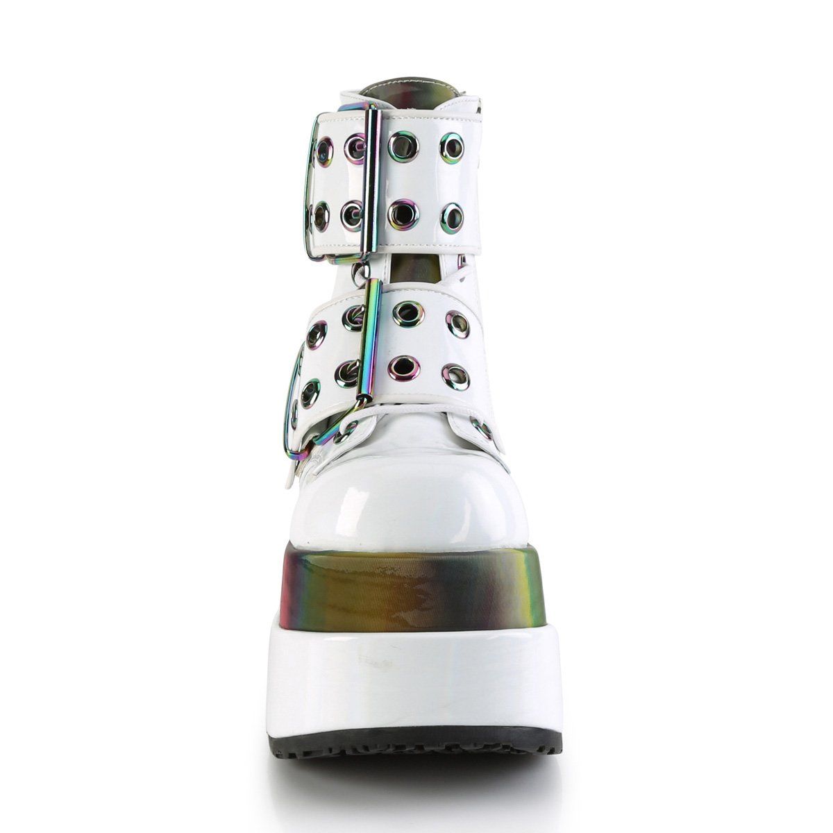 BEAR-104 White Patent-Rainbow Reflective Ankle Boot Demonia