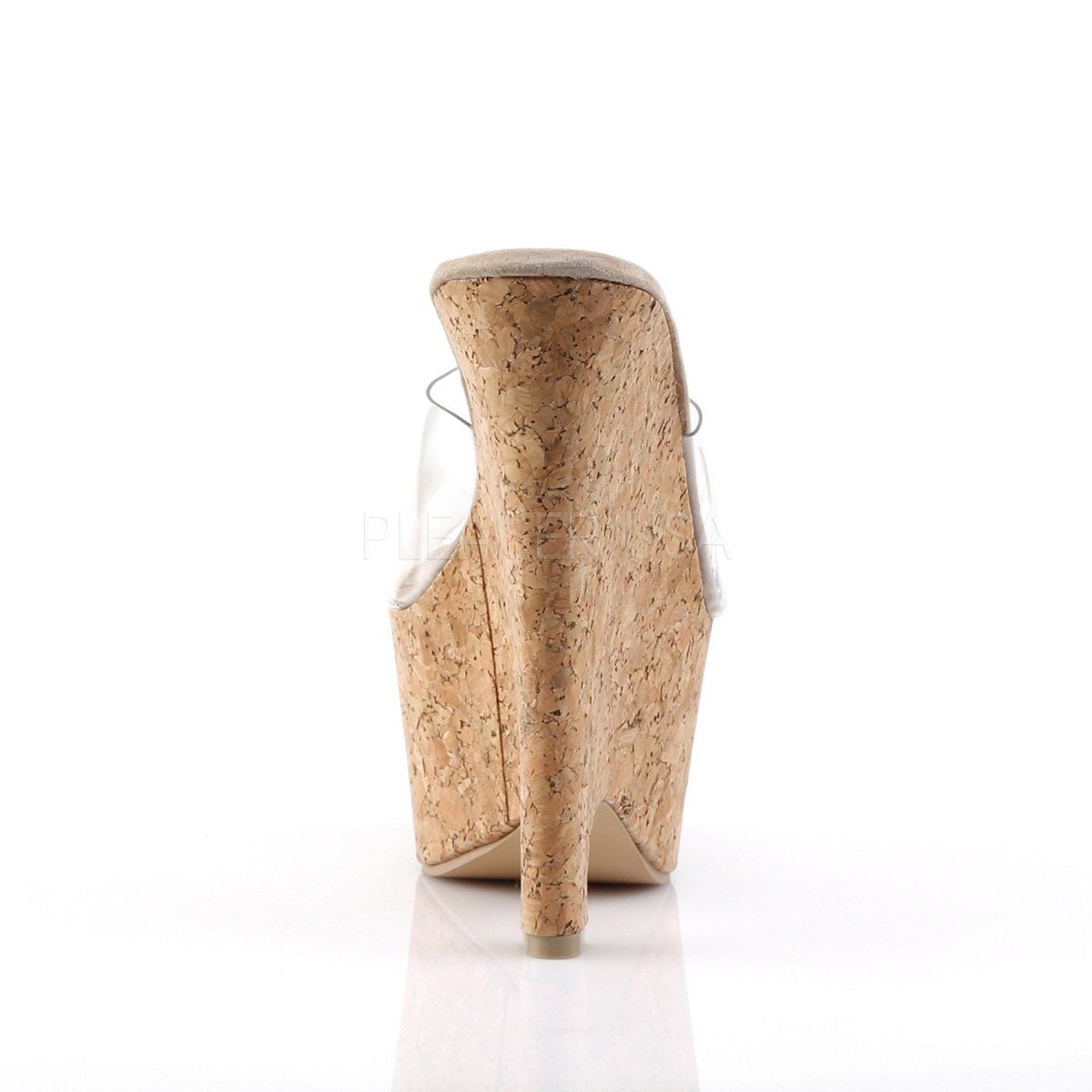 BEAU-601 Clear-Tan/Cork Platform Sandal Pleaser