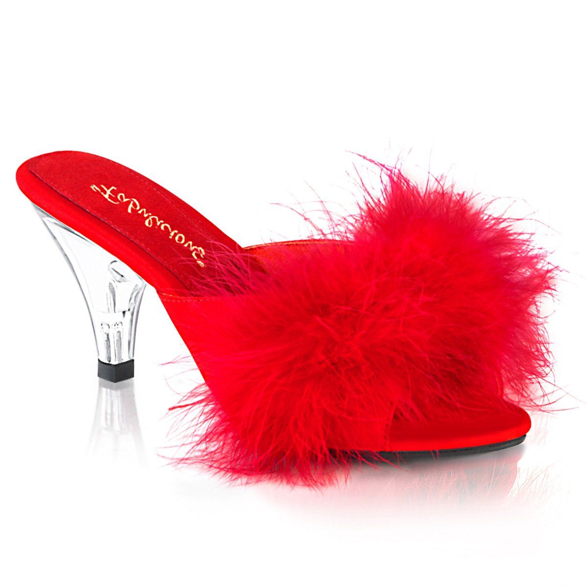 BELLE-301F Red Pu-Fur/Clear Fabulicious