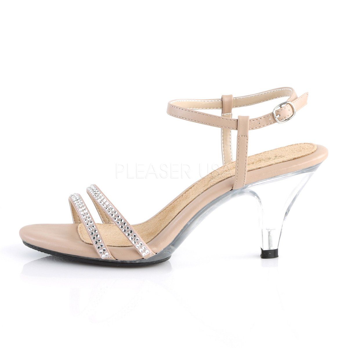 BELLE-316 Nude Faux Leather/Clear Fabulicious