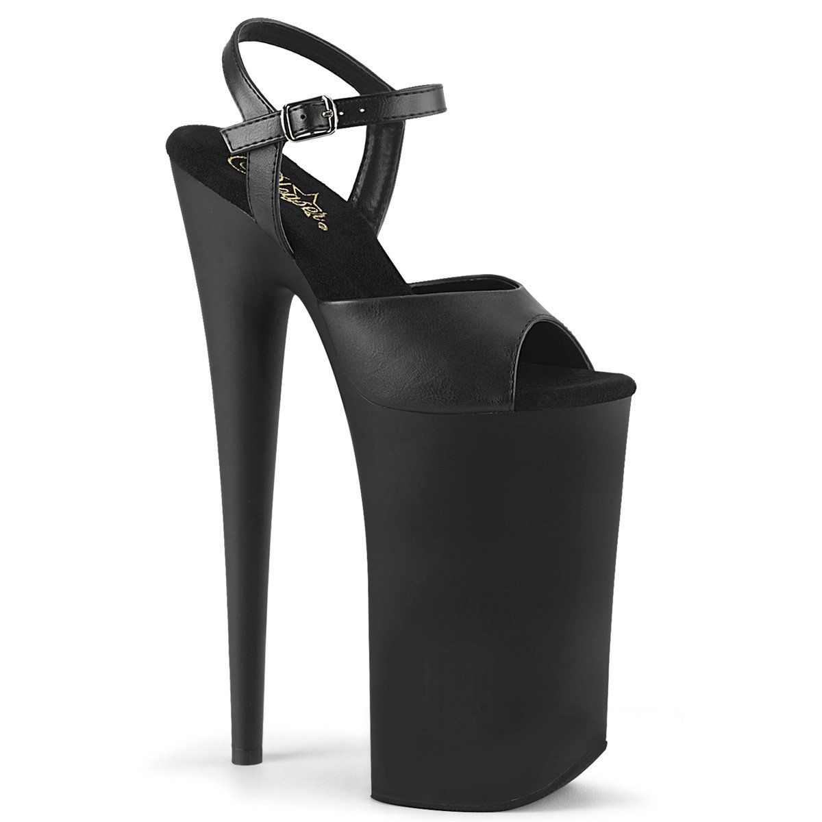 BEYOND-009 Black Faux Leather Platform Sandal Pleaser