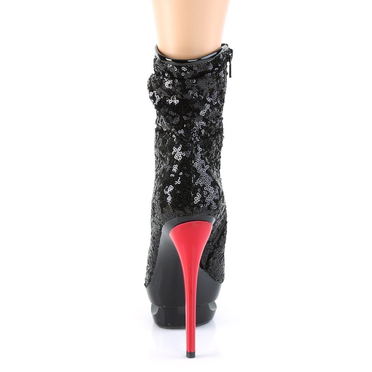 BLONDIE-R-1009 Black Sequins/Black-Red Ankle Boot Pleaser