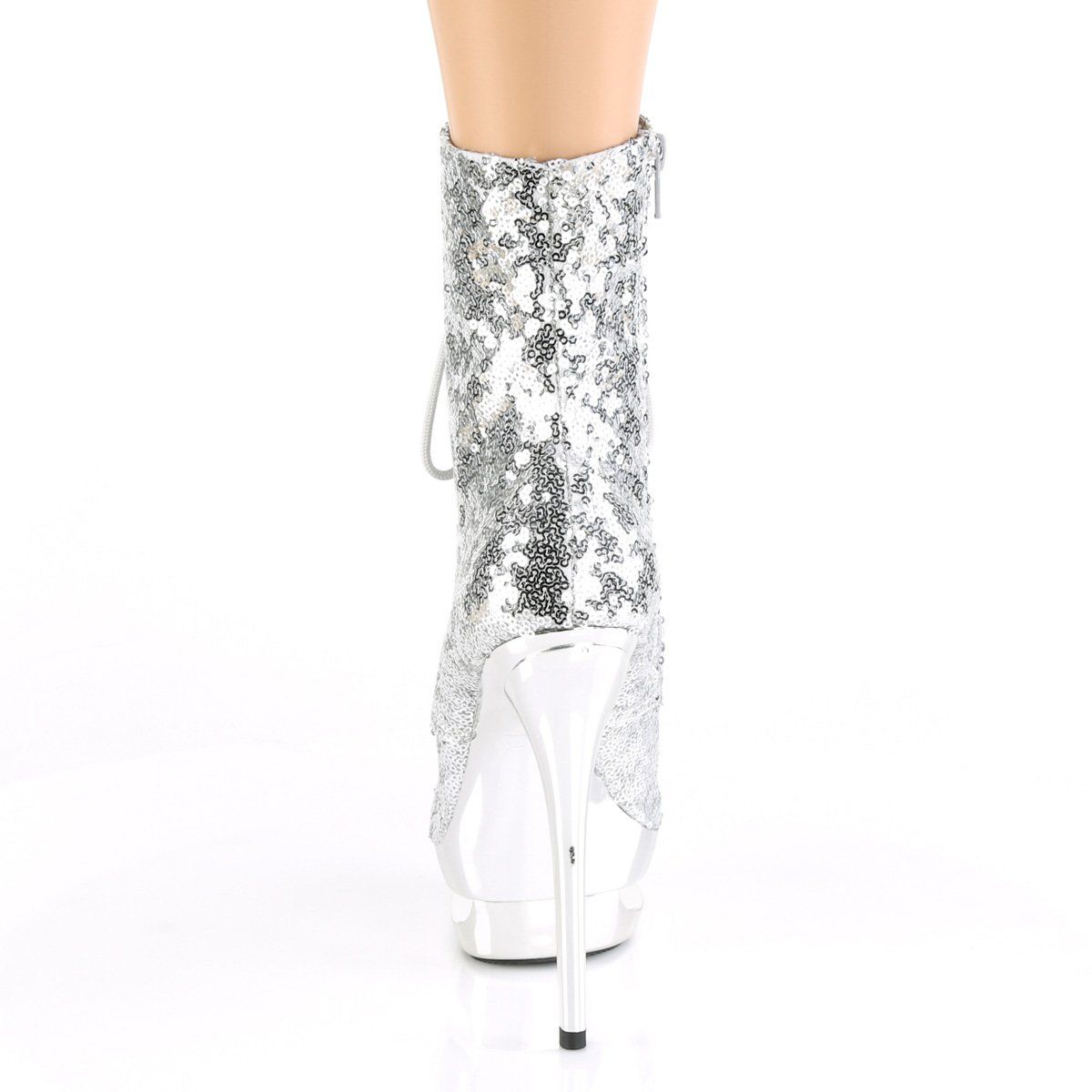 BLONDIE-R-1020 Silver Sequins/Silver Chrome Ankle Boot Pleaser
