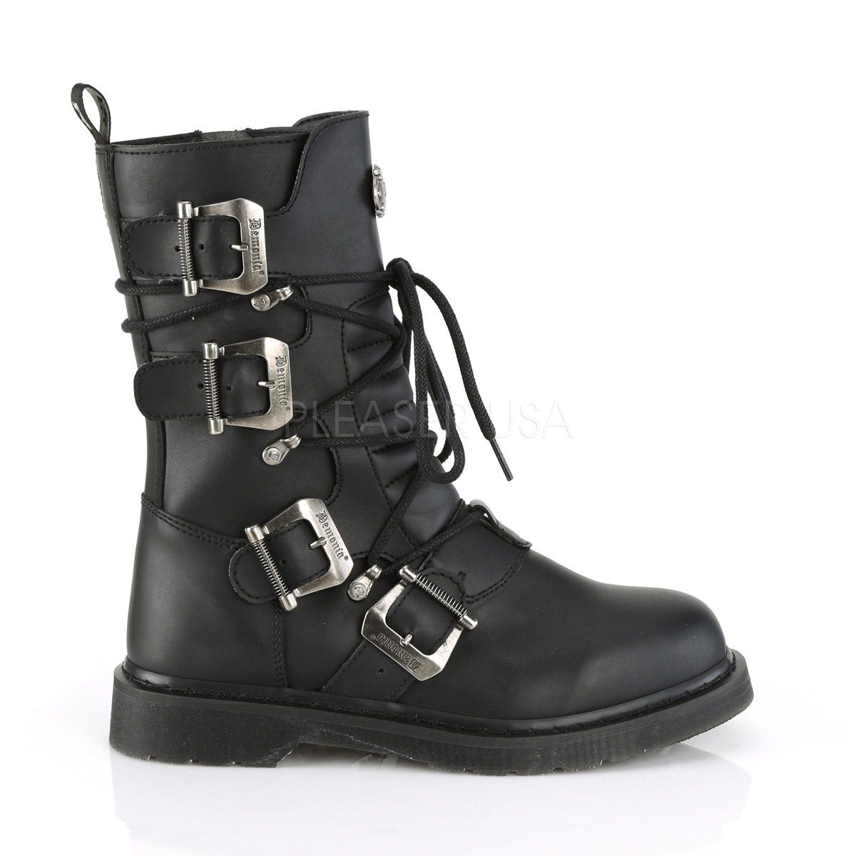 BOLT-265 Black Vegan Leather Mid-Calf Boot Demonia