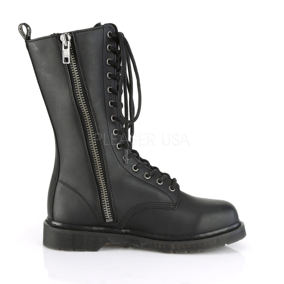 BOLT-300 Black Vegan Leather Mid-Calf Boot Demonia