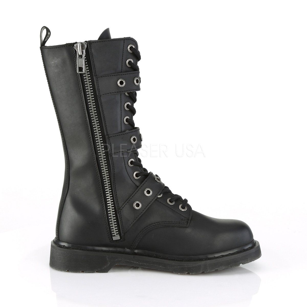 BOLT-330 Black Vegan Leather Mid-Calf Boot Demonia