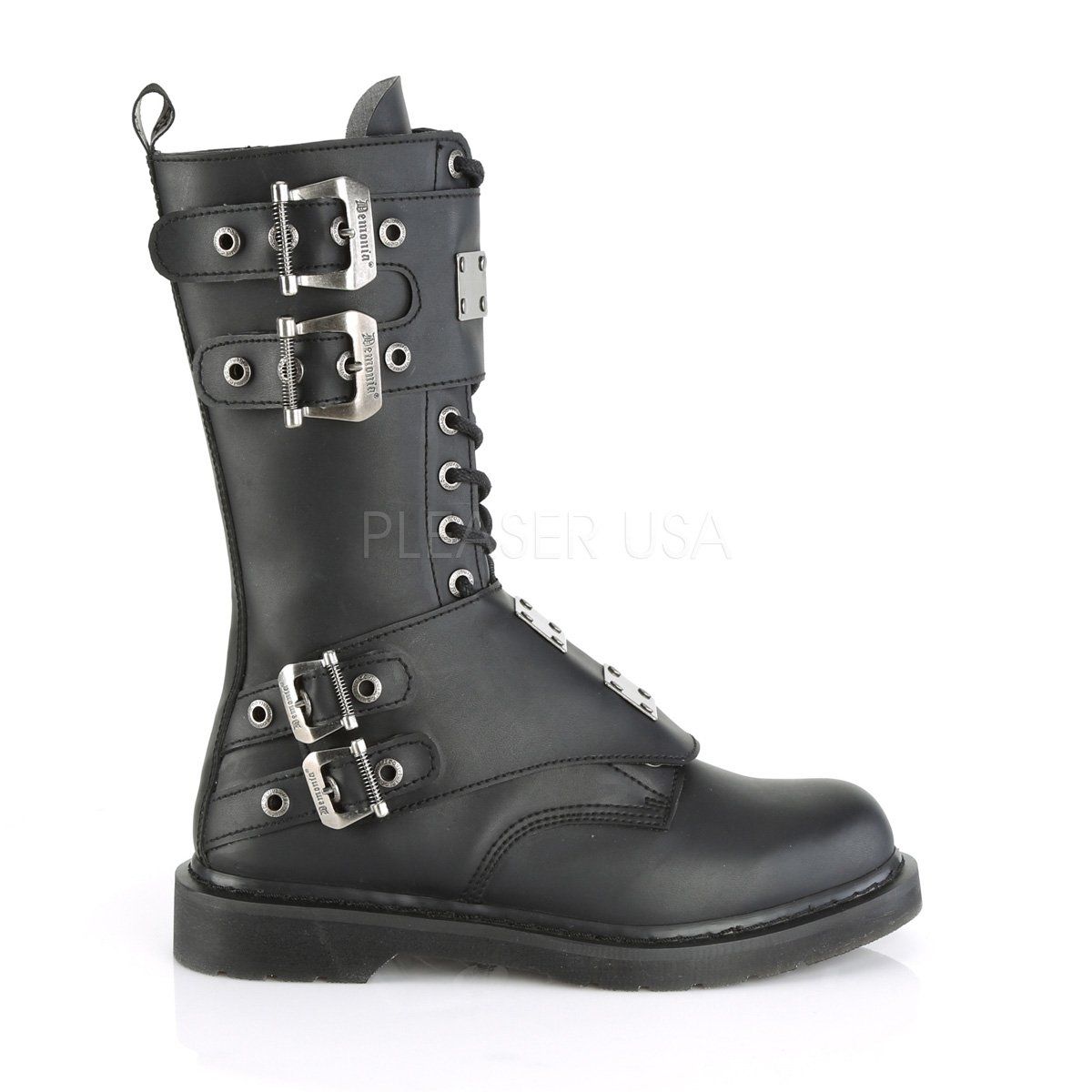BOLT-345 Black Vegan Leather Mid-Calf Boot Demonia