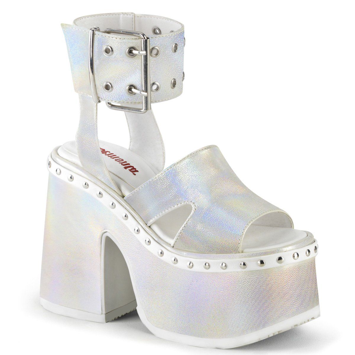 CAMEL-102 White Pearlized Hologram Sandal Demonia