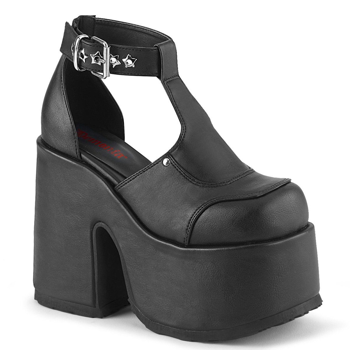 CAMEL-103 Black Vegan Leather Sandal Demonia