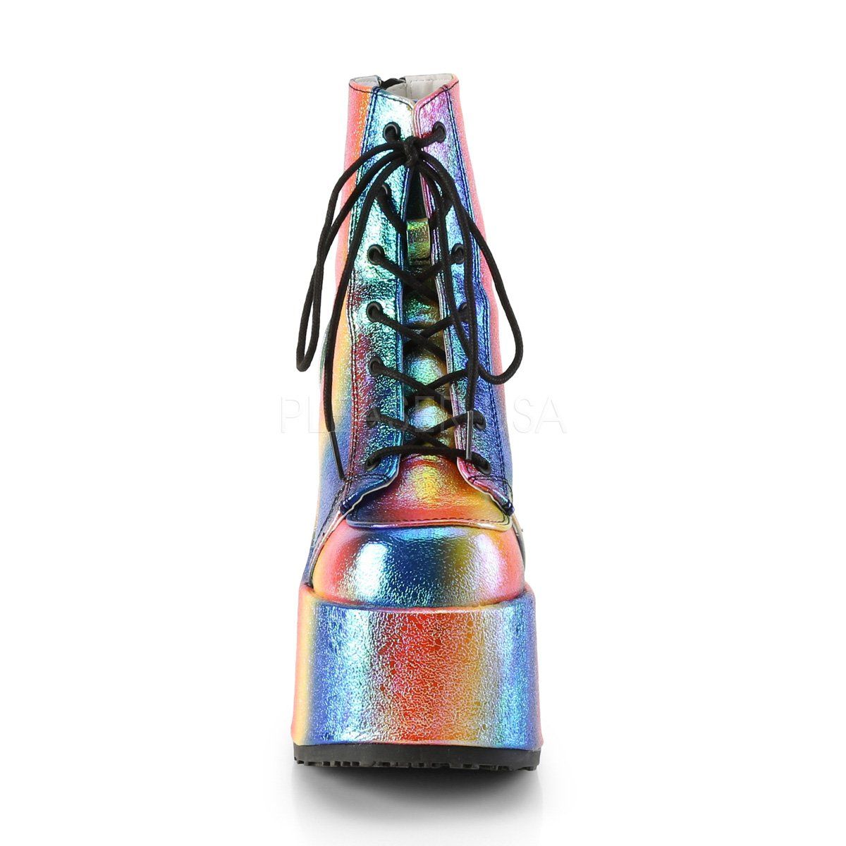 CAMEL-203 Rainbow Iridescent Vegan Leather Ankle Boot Demonia
