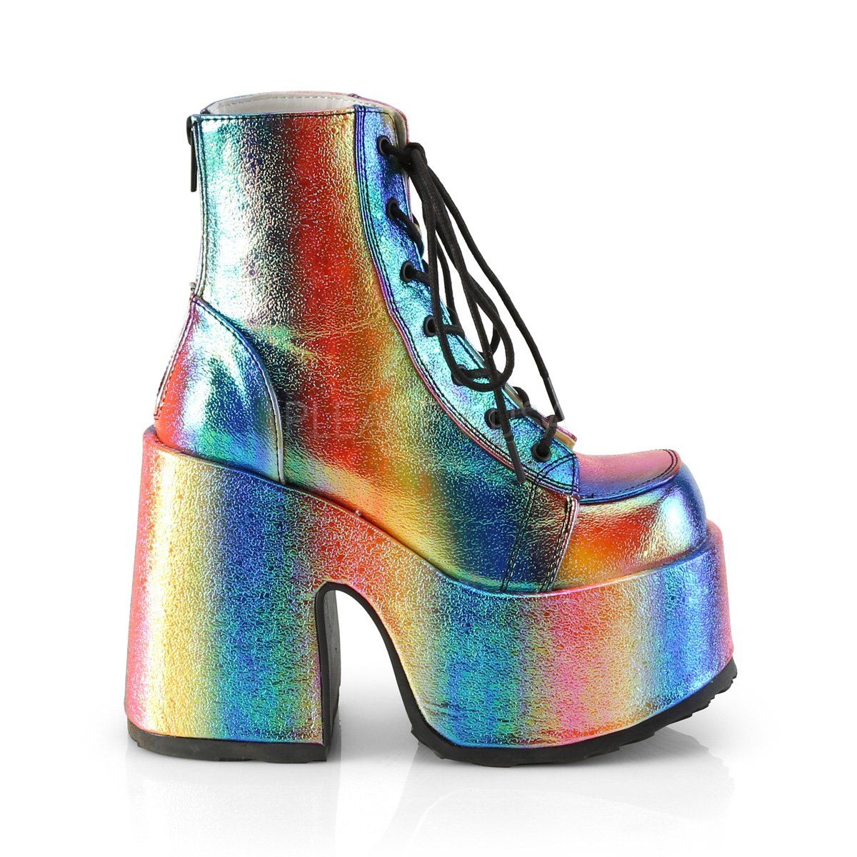 CAMEL-203 Rainbow Iridescent Vegan Leather Ankle Boot Demonia