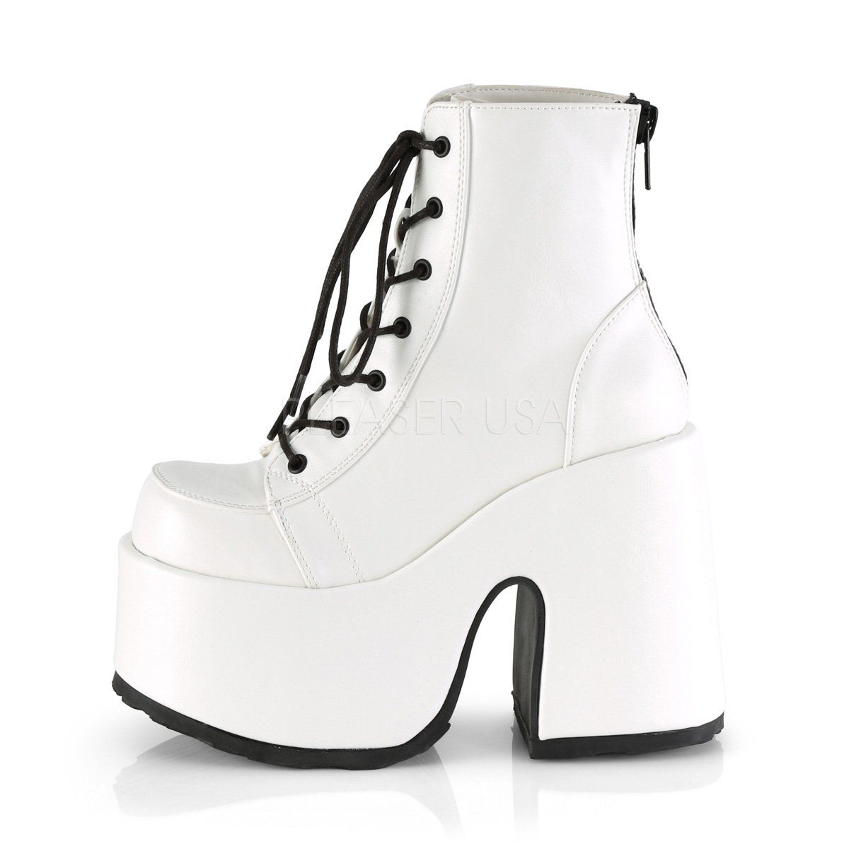 CAMEL-203 White Vegan Leather Ankle Boot Demonia