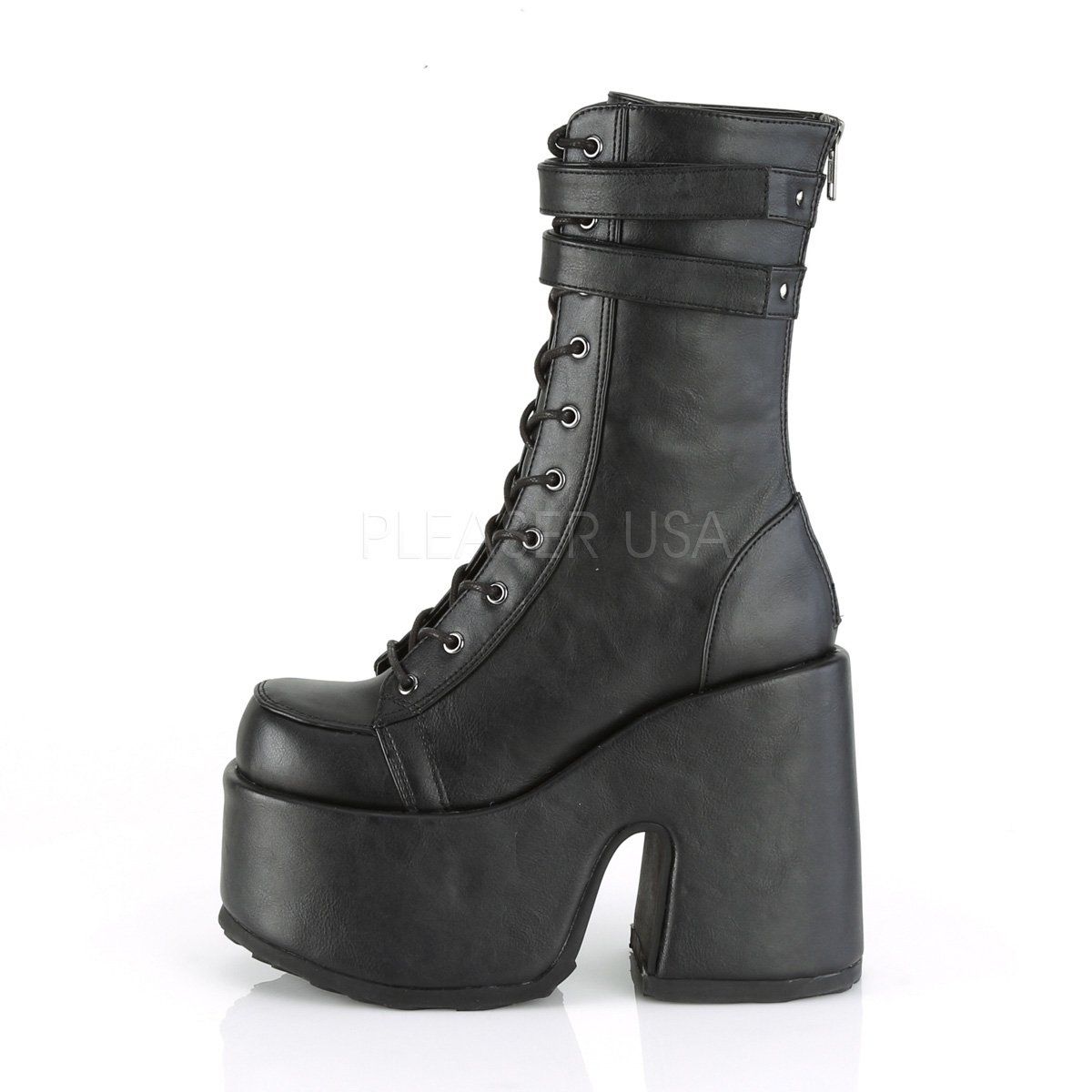 CAMEL-250 Black Vegan Leather Mid-Calf Boot Demonia
