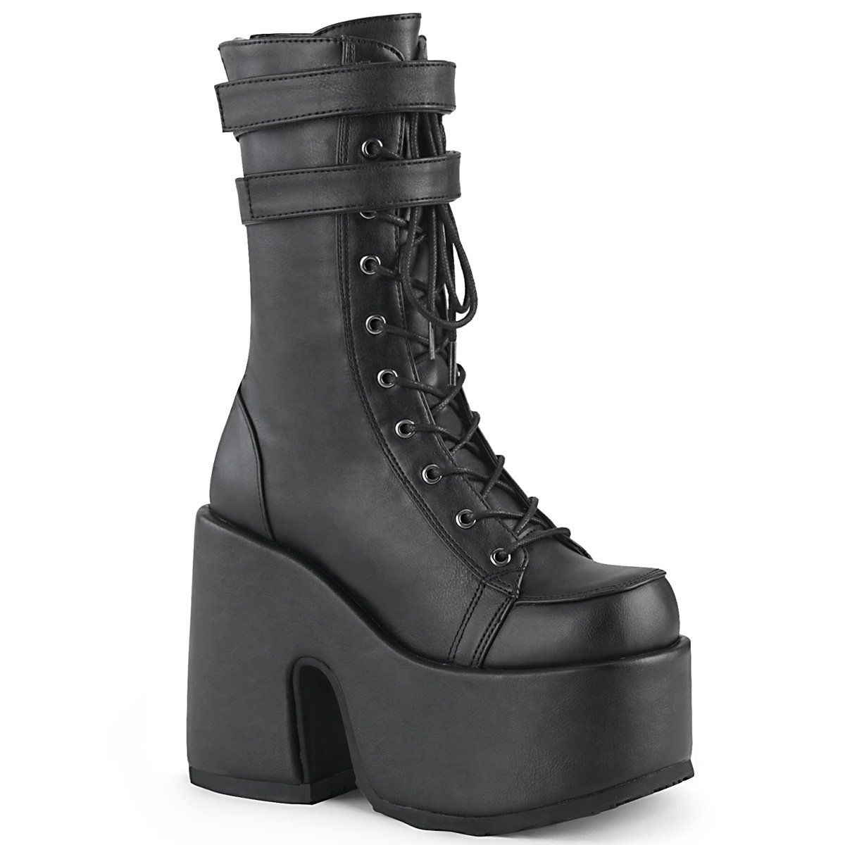 CAMEL-250 Black Vegan Leather Mid-Calf Boot Demonia