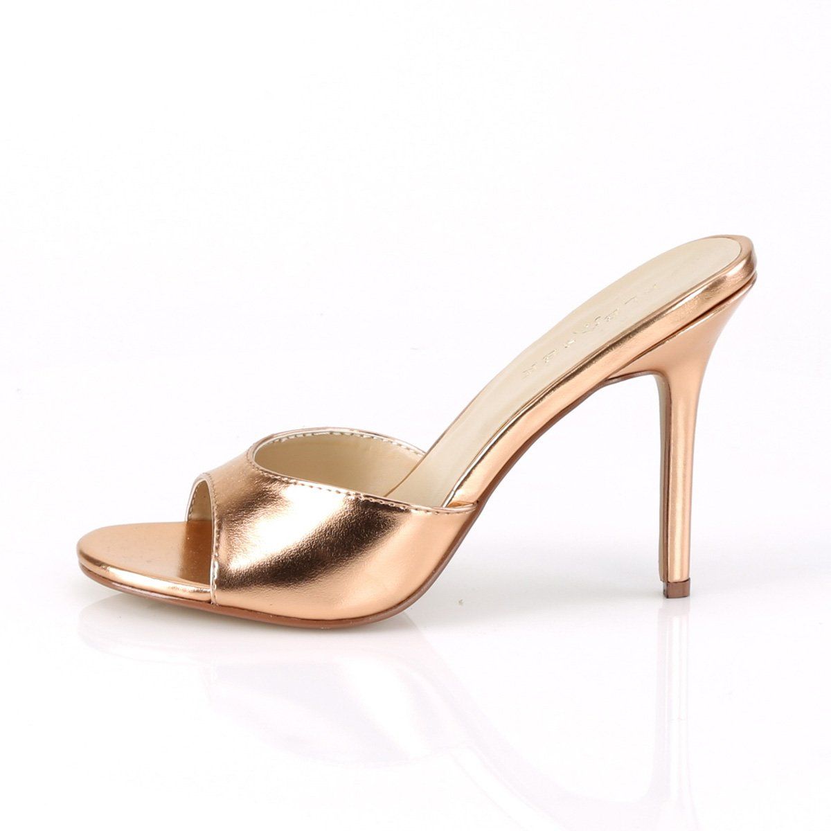 CLASSIQUE-01 Rose Gold Metallic Pu Slide Pleaser