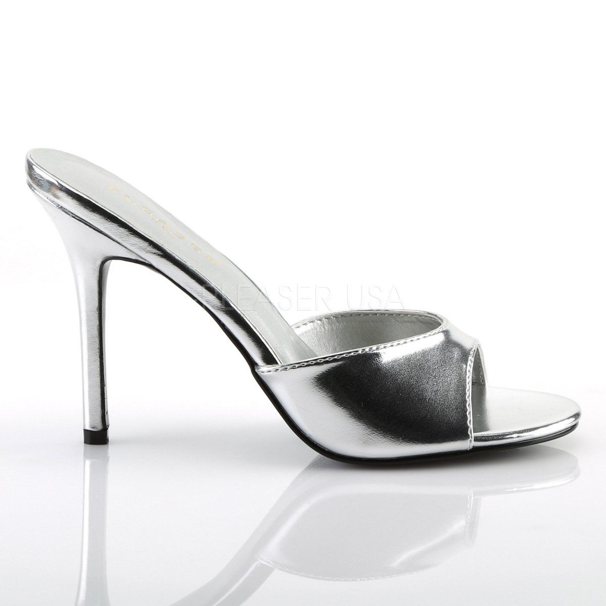CLASSIQUE-01 Silver Metallic Pu Slide Pleaser