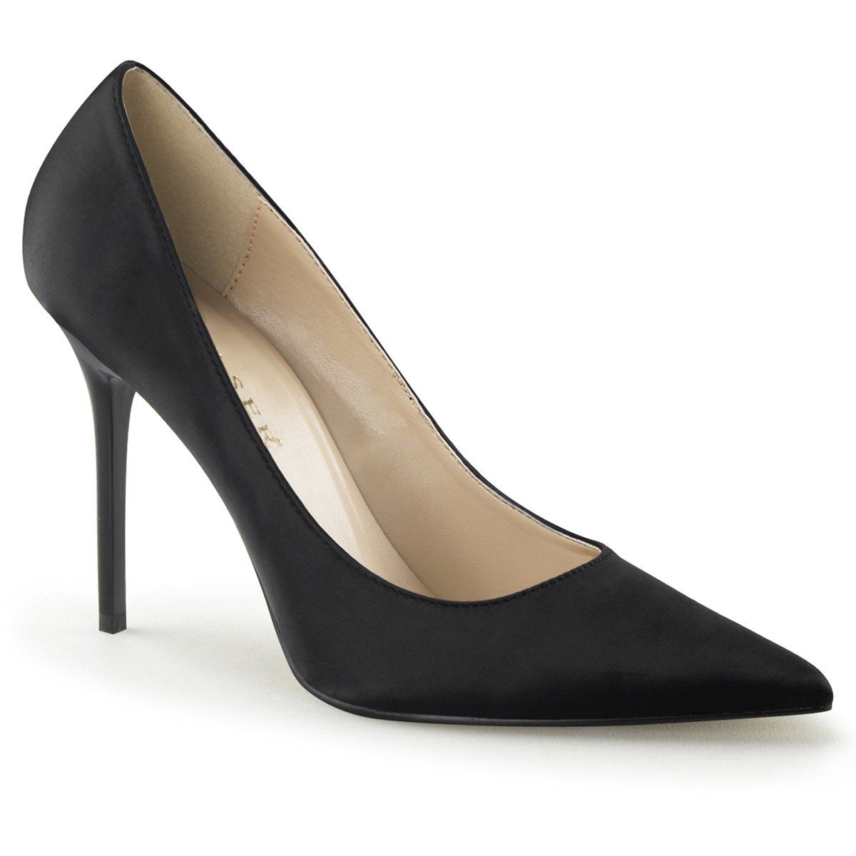 CLASSIQUE-20 Black Satin Pump Pleaser