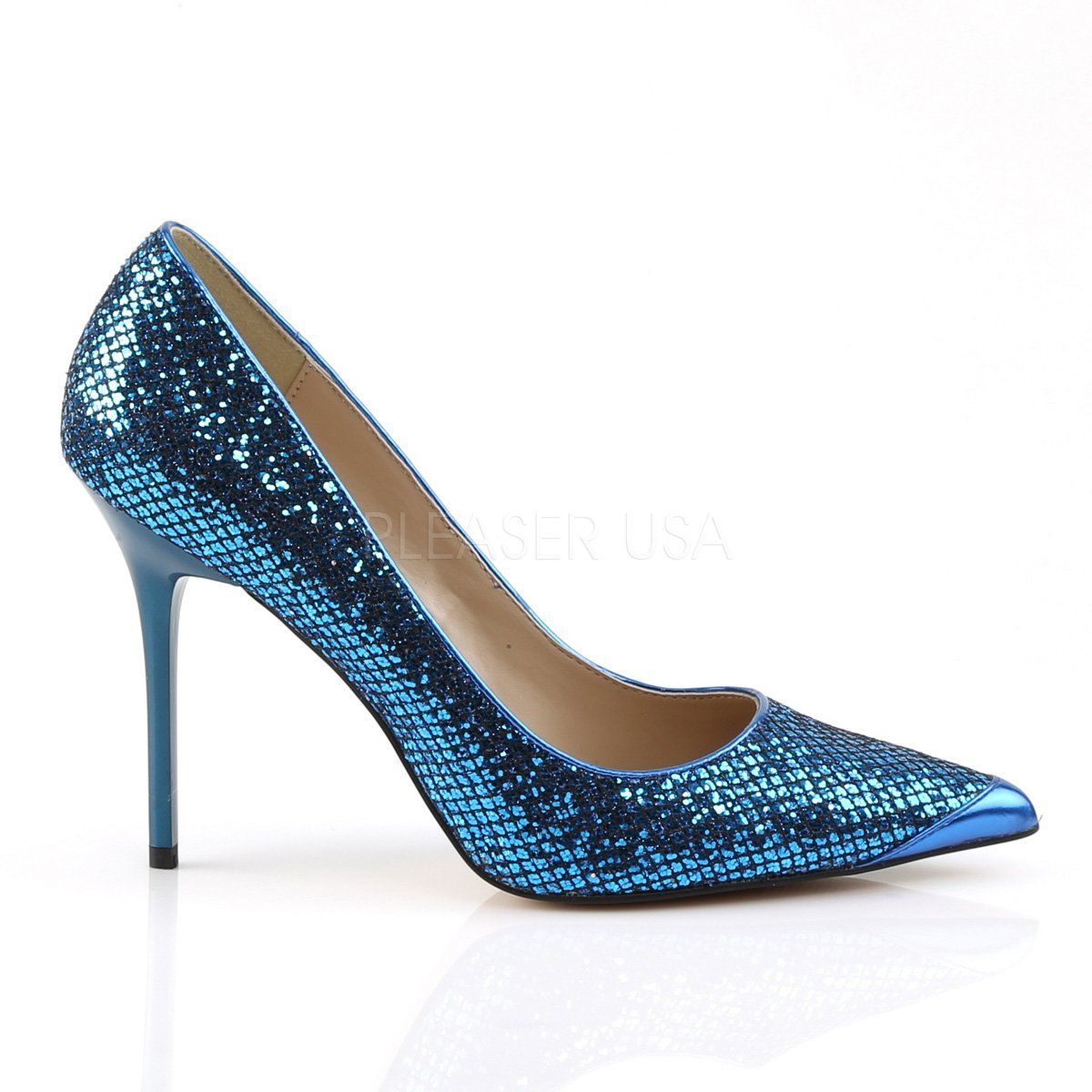 CLASSIQUE-20 Navy Blue Glittery Fabric Pump Pleaser