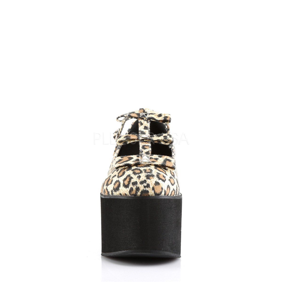 CLICK-08 Leatheropard Print Canvas Mary Janes Demonia