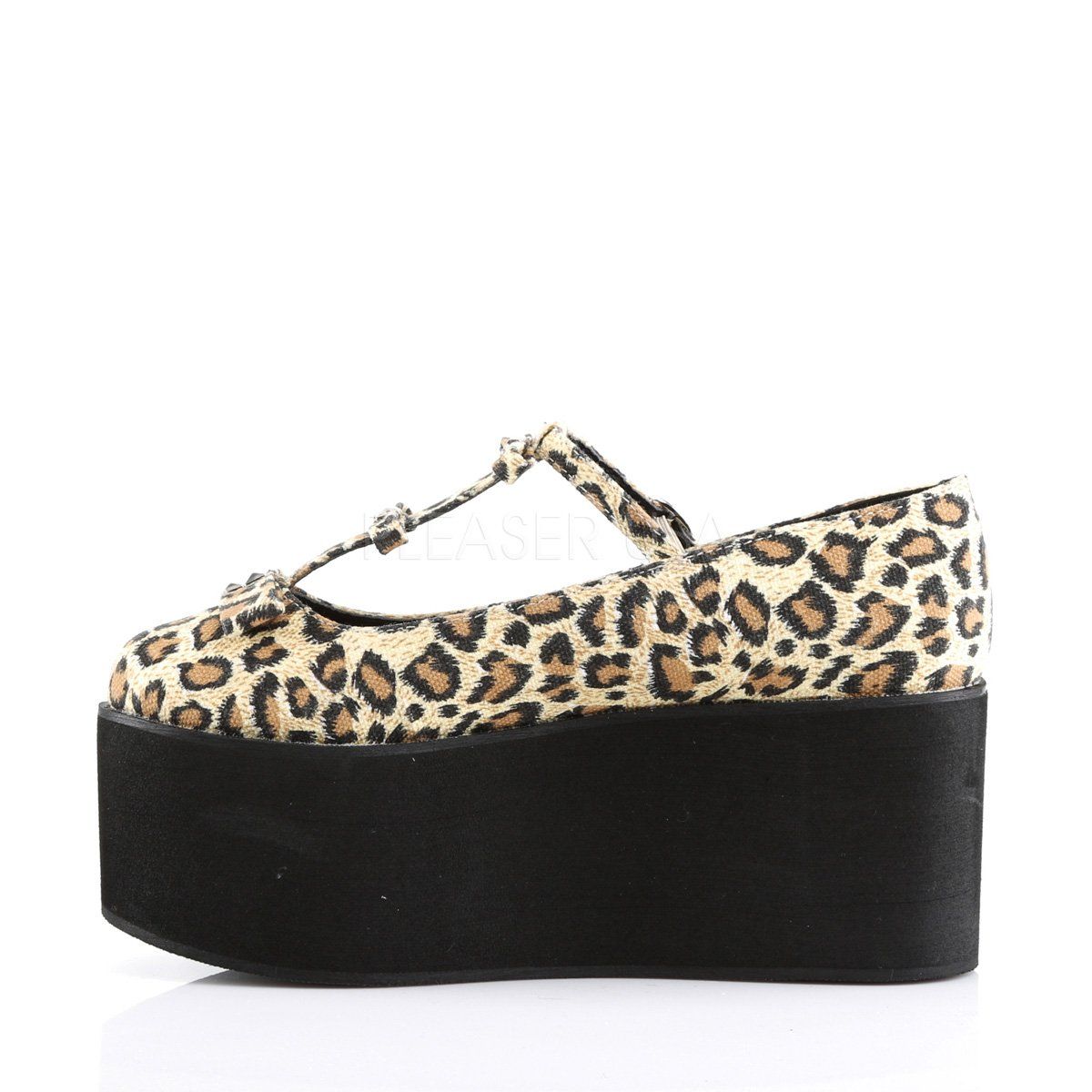 CLICK-08 Leatheropard Print Canvas Mary Janes Demonia