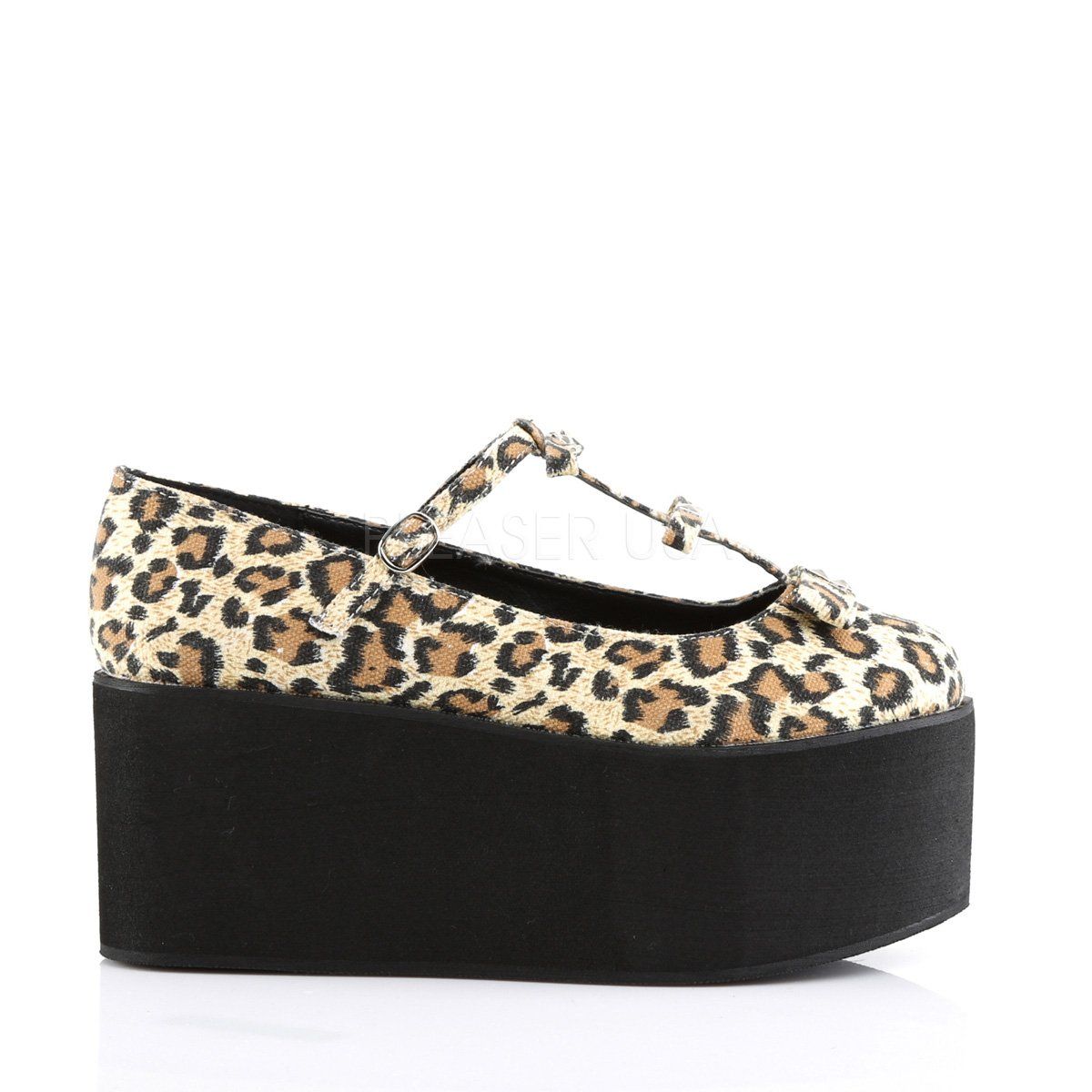 CLICK-08 Leatheropard Print Canvas Mary Janes Demonia