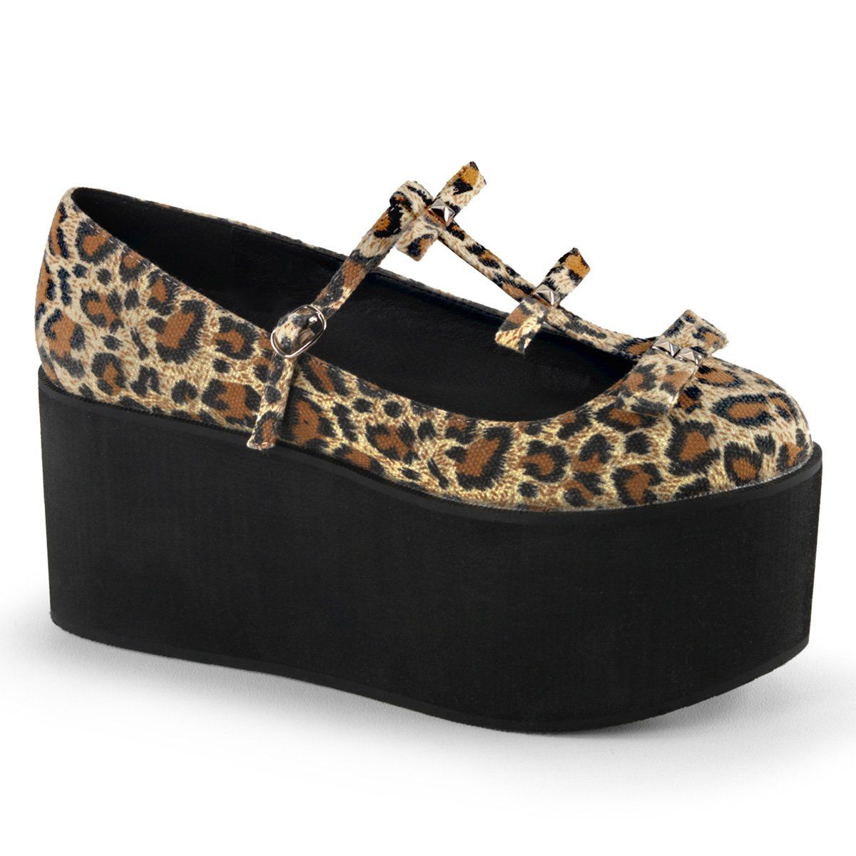CLICK-08 Leatheropard Print Canvas Mary Janes Demonia