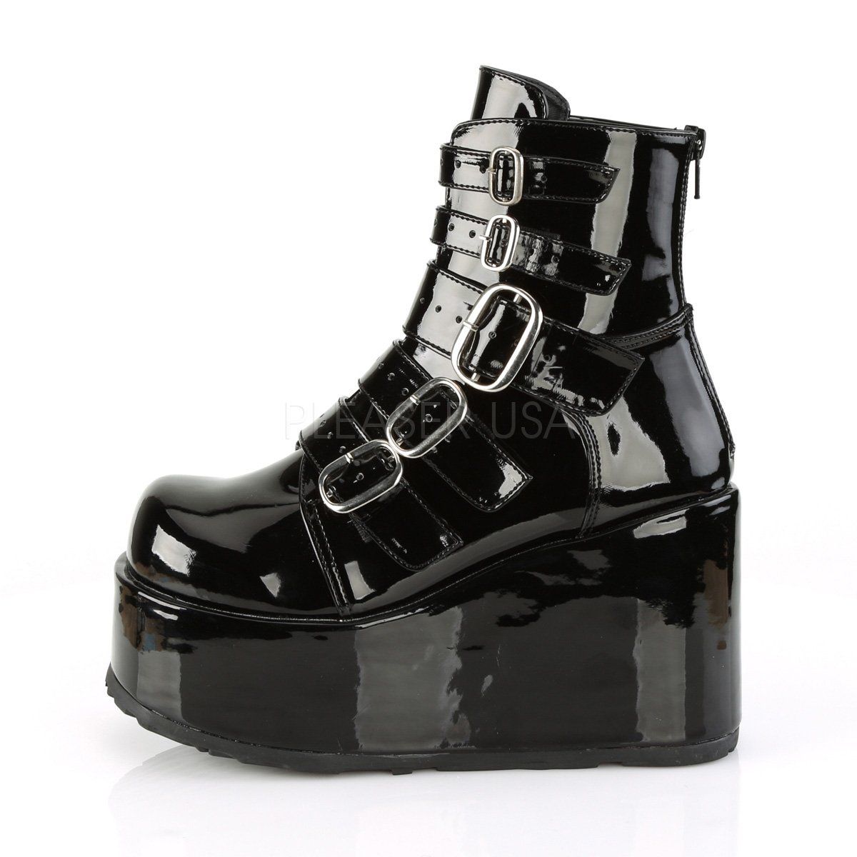 CONCORD-57 Black Patent Ankle Boot Demonia