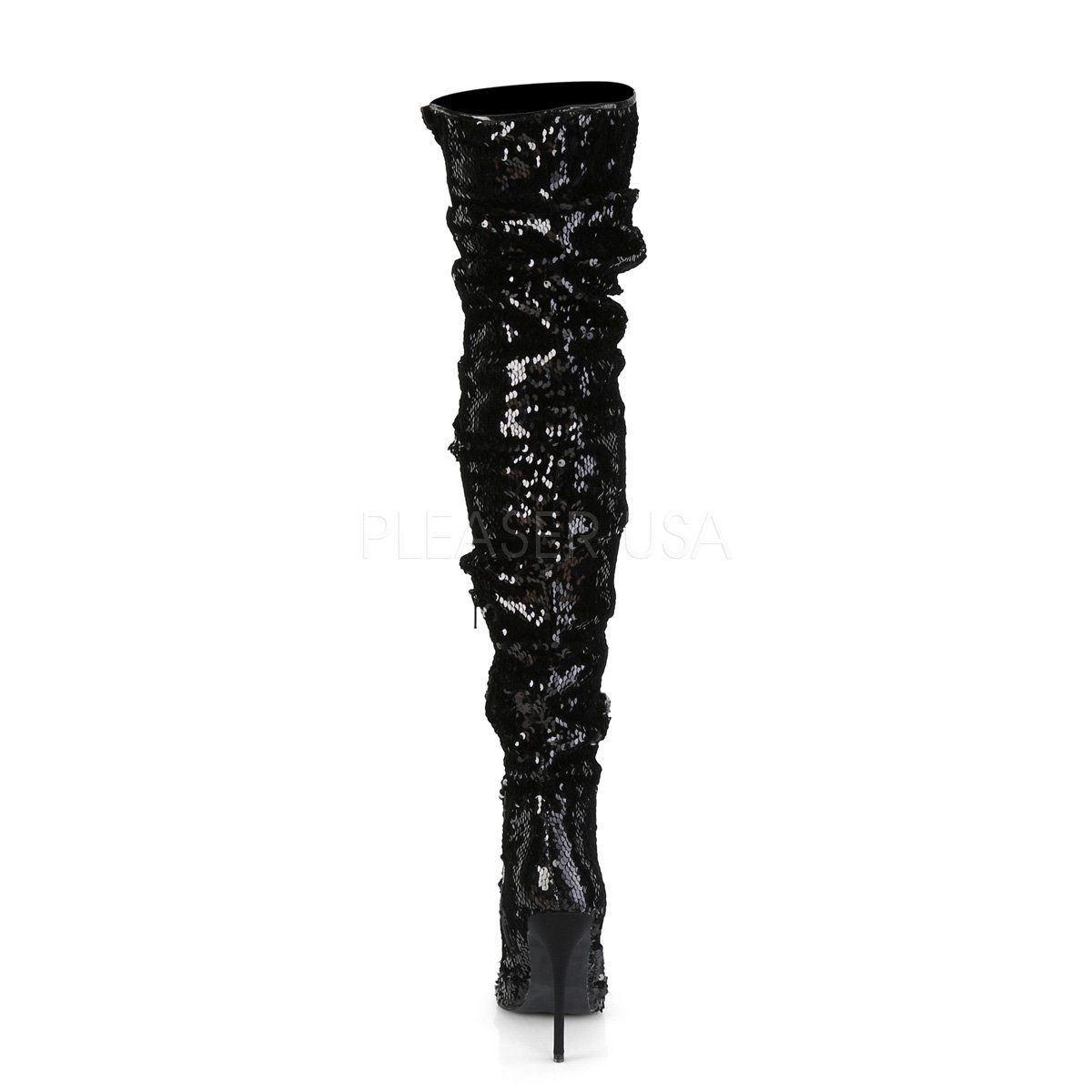 COURTLY-3011 Black Sequins Thigh Boot Pleaser