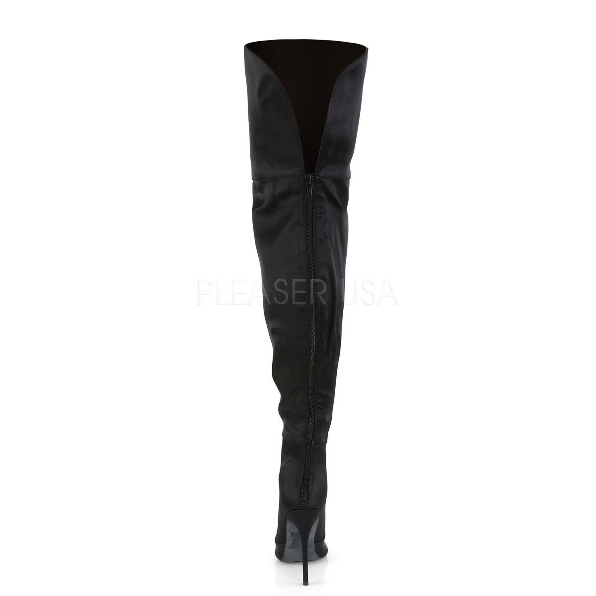 COURTLY-3012 Black Stretch Satin Thigh Boot Pleaser