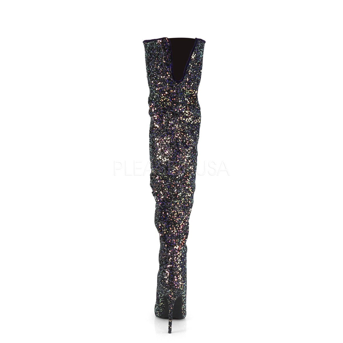 COURTLY-3015 Black Multi Glitter Thigh Boot Pleaser