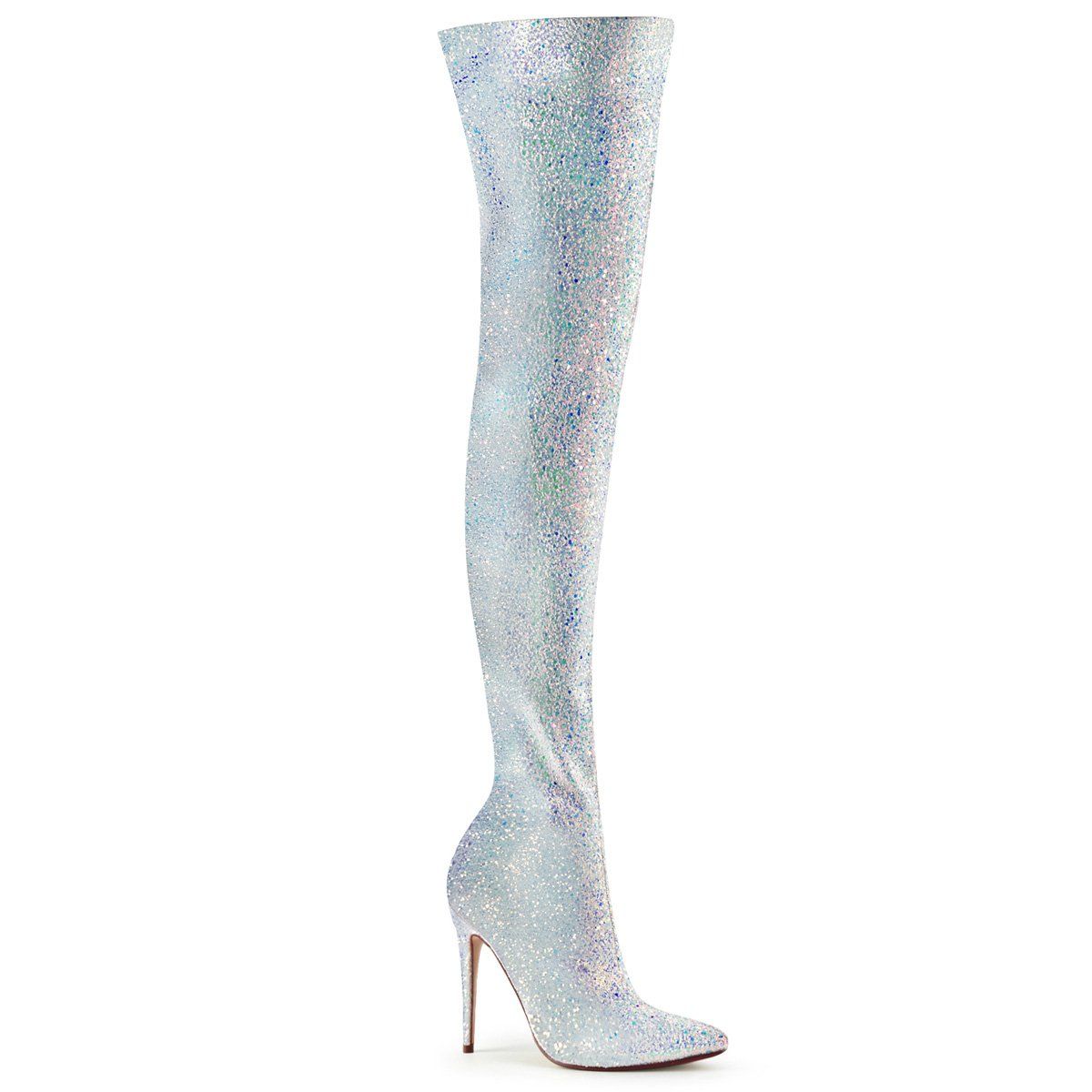 COURTLY-3015 White Multi Glitter Thigh Boot Pleaser