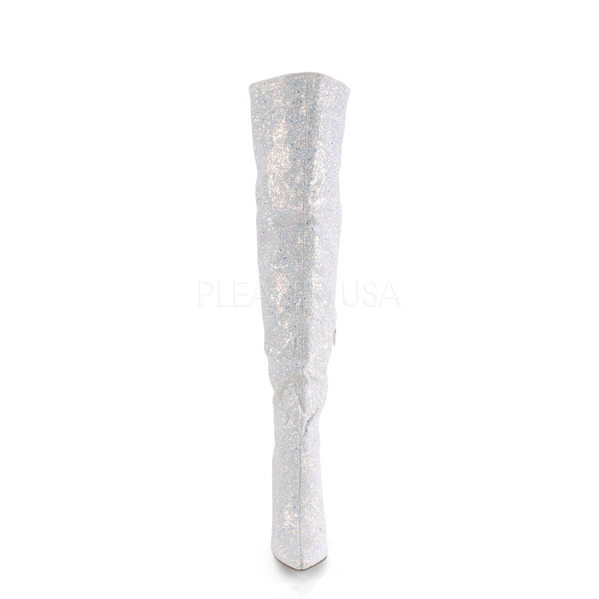 COURTLY-3015 White Multi Glitter Thigh Boot Pleaser