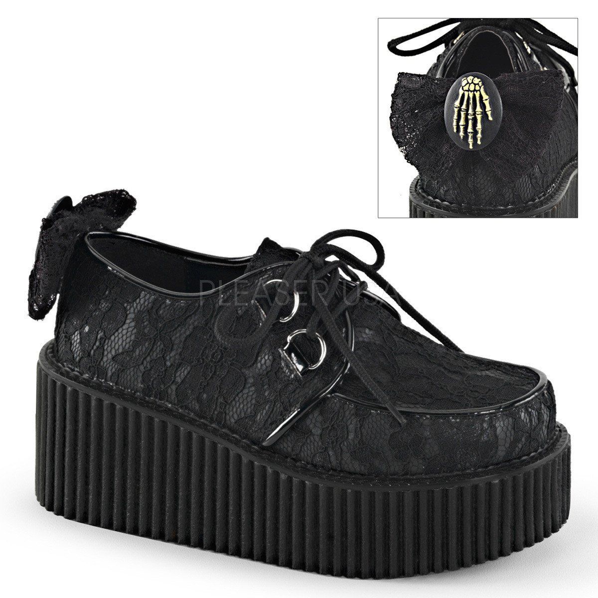 CREEPER-212 Black Vegan Leather-Lace Creeper Demonia