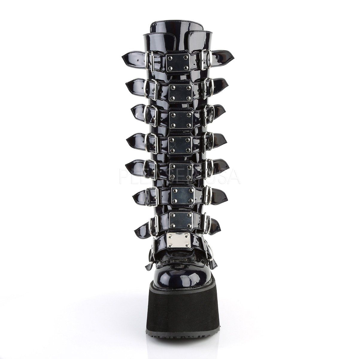 DAMNED-318 Black Hologram Vegan Leather Thigh Boot Demonia
