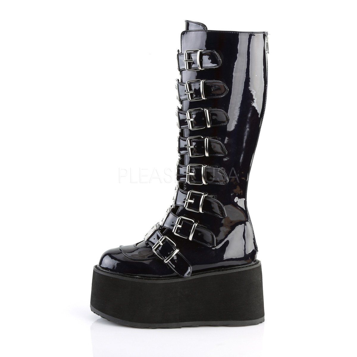 DAMNED-318 Black Hologram Vegan Leather Thigh Boot Demonia