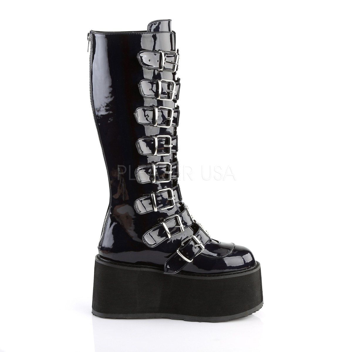 DAMNED-318 Black Hologram Vegan Leather Thigh Boot Demonia