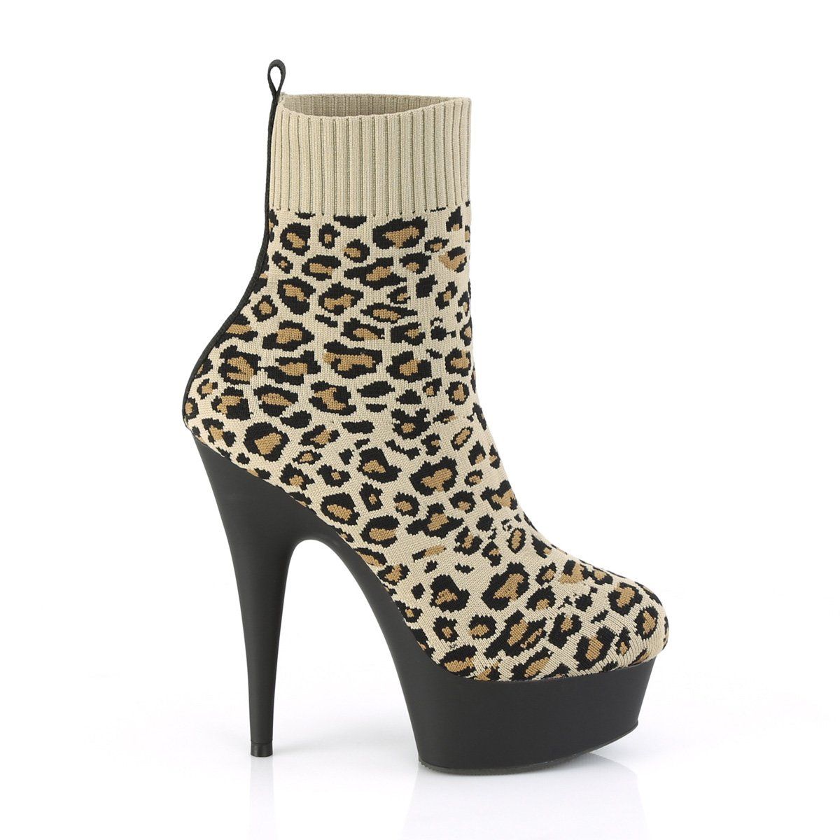 DELIGHT-1002LP Tan Stretch Leatheropard Print Fabric Ankle Boot Pleaser