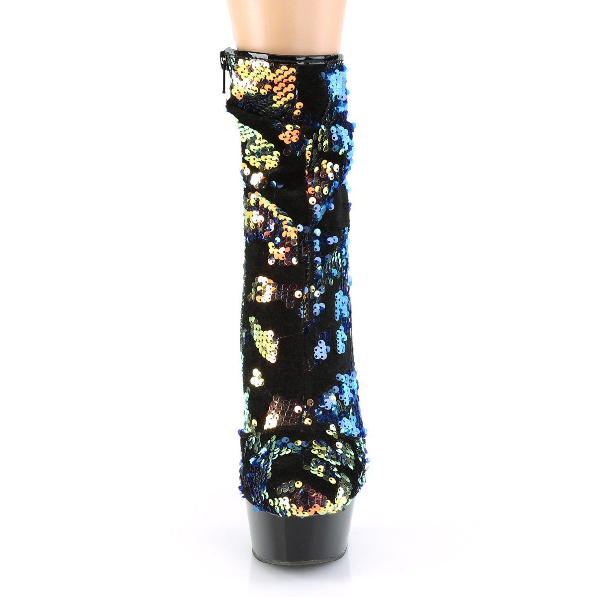 DELIGHT-1004 Blue Iridescent Sequins/Black Ankle Boot Pleaser