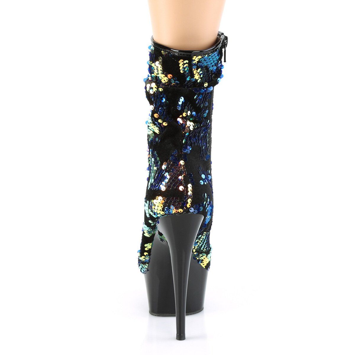 DELIGHT-1004 Blue Iridescent Sequins/Black Ankle Boot Pleaser