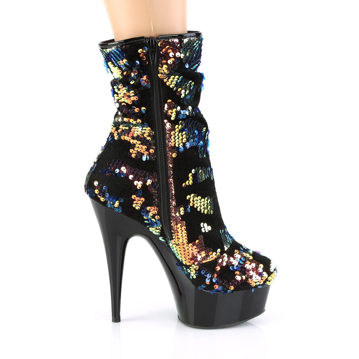 DELIGHT-1004 Blue Iridescent Sequins/Black Ankle Boot Pleaser