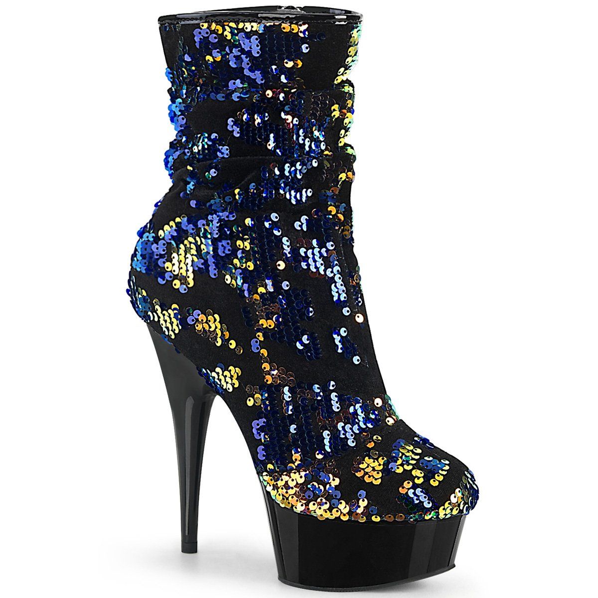 DELIGHT-1004 Blue Iridescent Sequins/Black Ankle Boot Pleaser