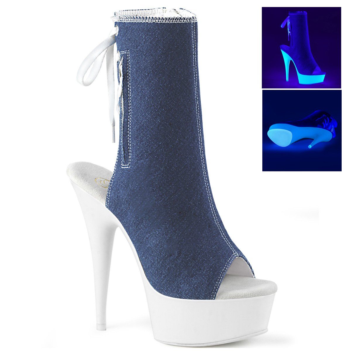 DELIGHT-1018SK Denim Blue Canvas/Neon White Ankle Boot Pleaser