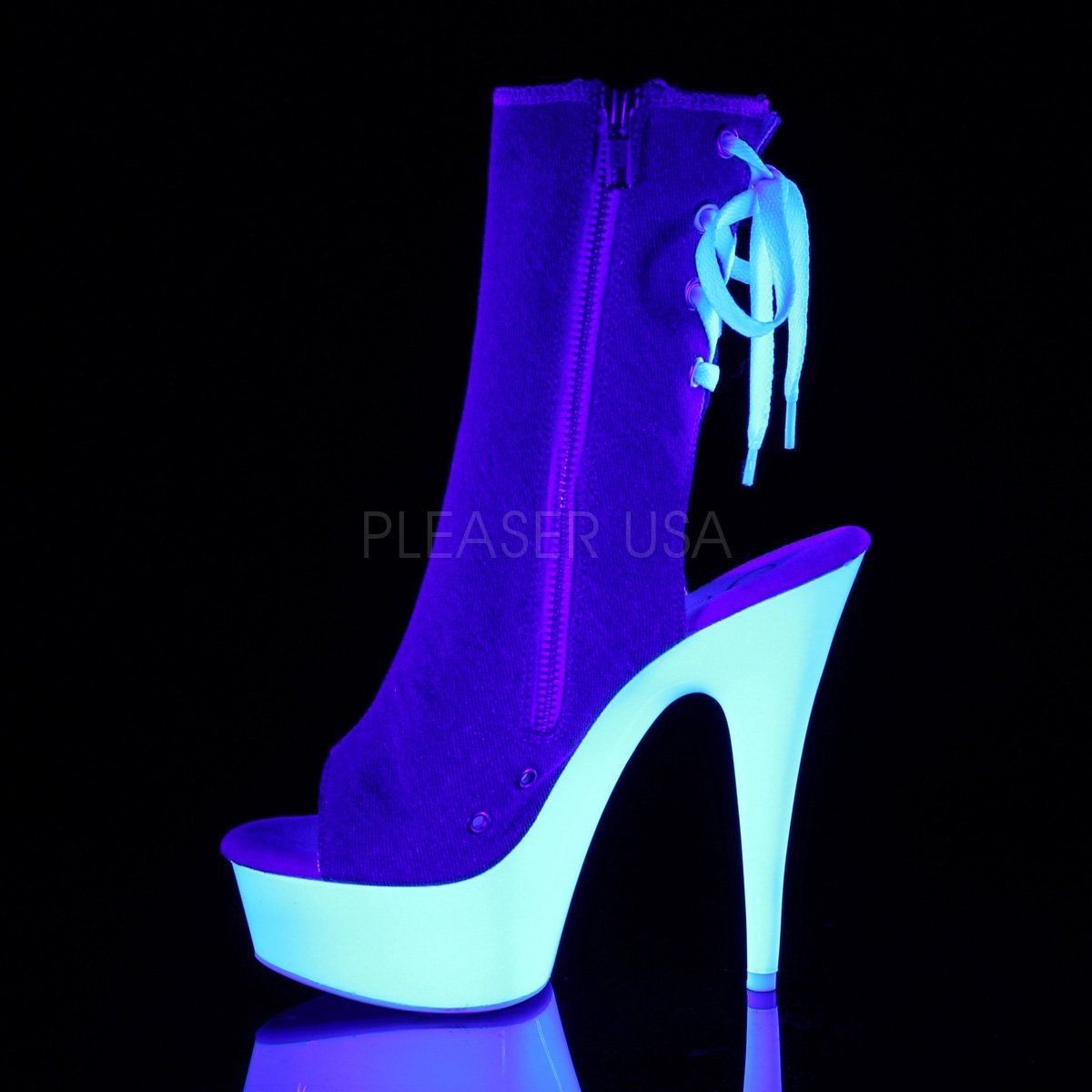 DELIGHT-1018SK Denim Blue Canvas/Neon White Ankle Boot Pleaser