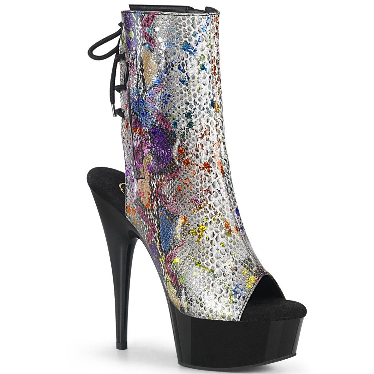 DELIGHT-1018SP Multi-Color Snake Print/ Black Ankle Boot Pleaser
