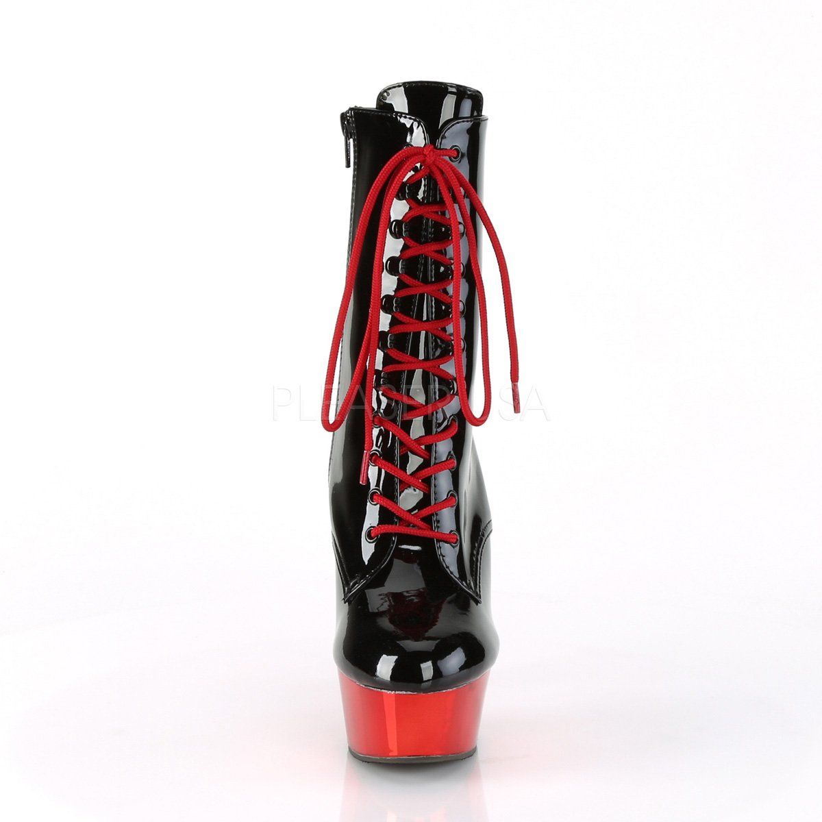 DELIGHT-1020 Black Patent/Red Chrome Ankle Boot Pleaser
