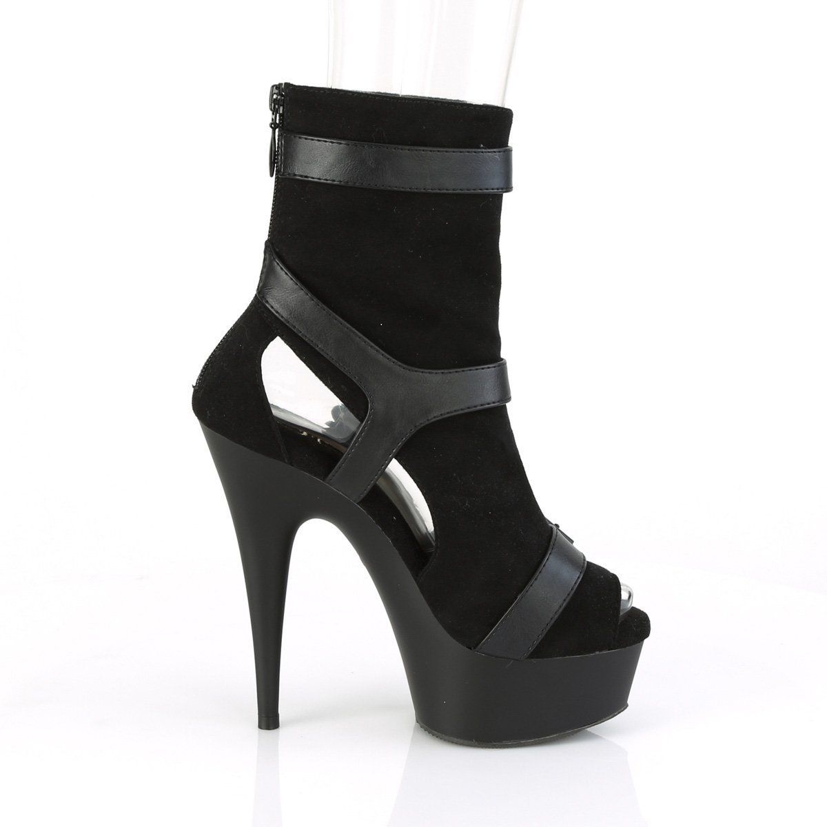 DELIGHT-1037 Black Faux Suede-Faux Leather Ankle Boot Pleaser