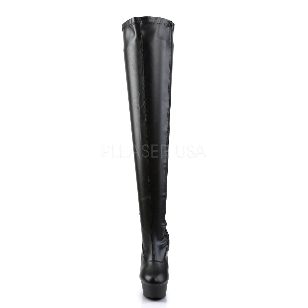 DELIGHT-3000 Black Stretch Faux Leather Boot Pleaser